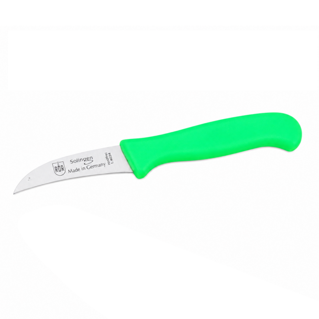 RÖR Solingen Schilmesje Krom / Gebogen – Kunststof Handvat – RVS Lemmet – Neon Groen