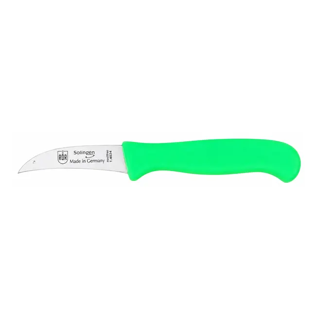 RÖR Solingen Schilmesje Krom / Gebogen – Kunststof Handvat – RVS Lemmet – Neon Groen
