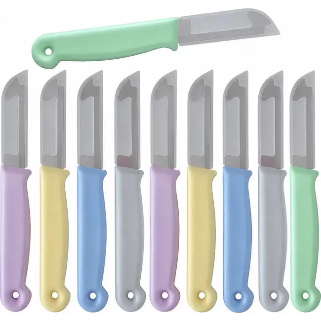 Solingen Schilmesje – RVS Glad – 16 cm met Blade Cover – Pastelkleuren Mix – 10 Stuks