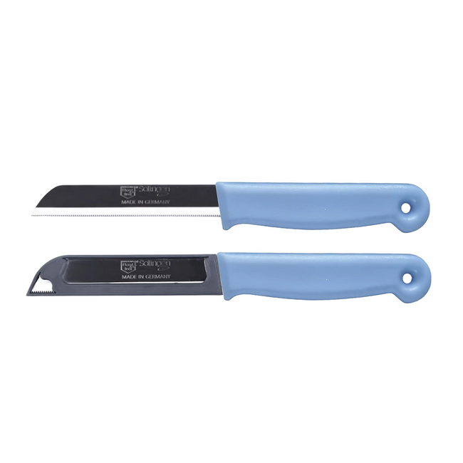 Solingen Kartelmes – Tomatenmes met Kartel – RVS – 18,5 cm met Blade Cover – Pastelblauw – 10 stuks