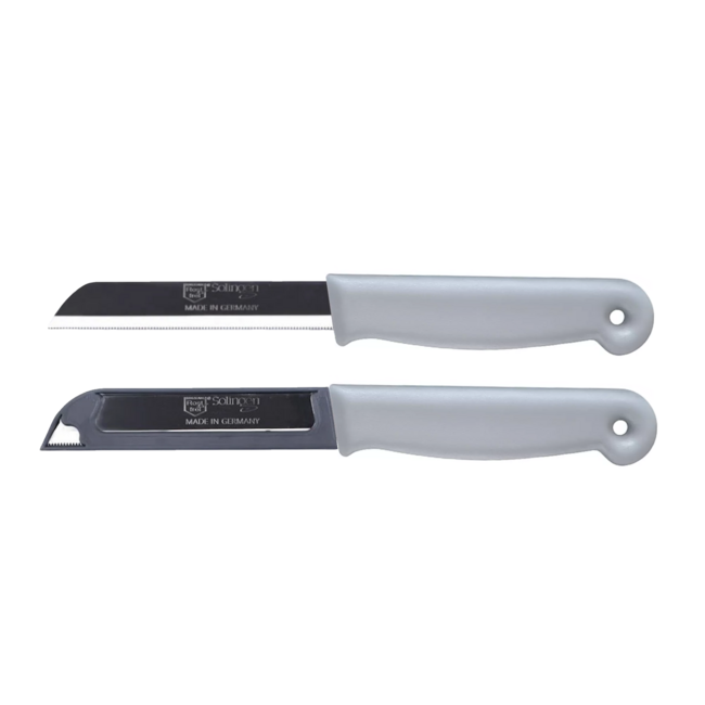 Solingen Kartelmes – Tomatenmes met Kartel – RVS – 18,5 cm met Blade Cover – Pastelgrijs – 10 stuks