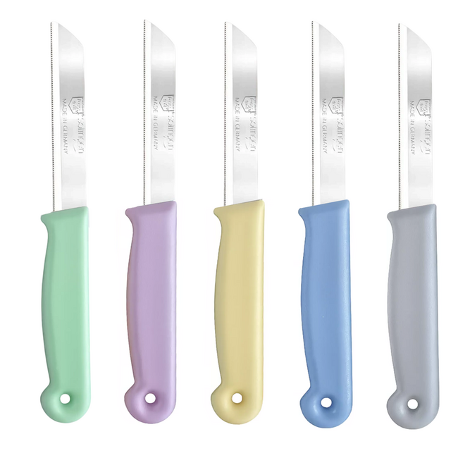 Solingen Kartelmes – Tomatenmes met Kartel – RVS – 18,5 cm met Blade Cover – Pastelgrijs – 10 stuks