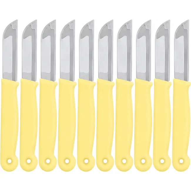Solingen Schilmesje – RVS Glad – 16 cm met Blade Cover – Pastelgeel – 10 Stuks