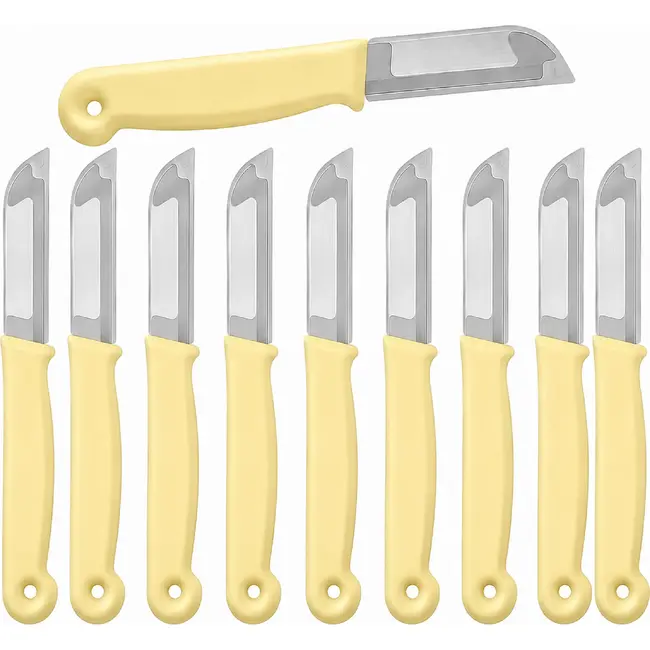 Solingen Schilmesje – RVS Glad – 16 cm met Blade Cover – Pastelgeel – 10 Stuks