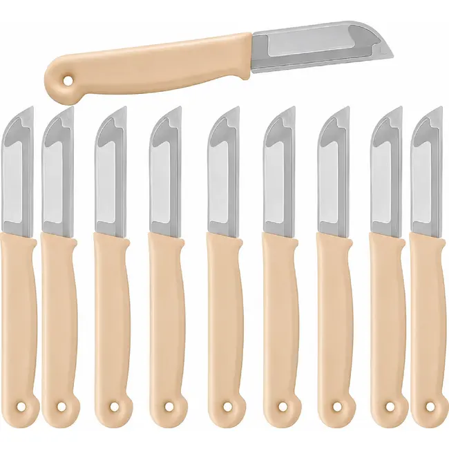 Solingen Schilmesje – RVS Glad – 16 cm met Blade Cover – Pastelbeige – 10 Stuks