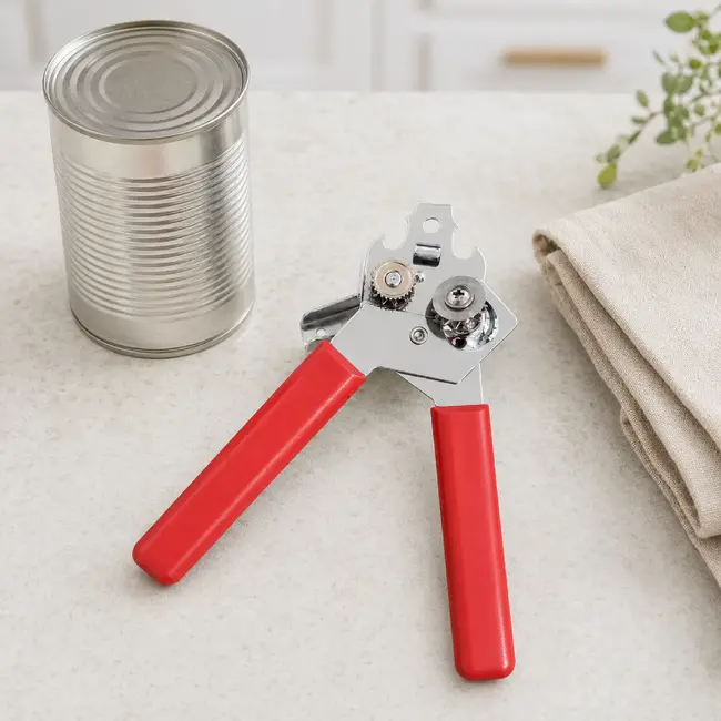 RÖR Solingen Universele blikopener 18 cm rood met comfortabel handvat