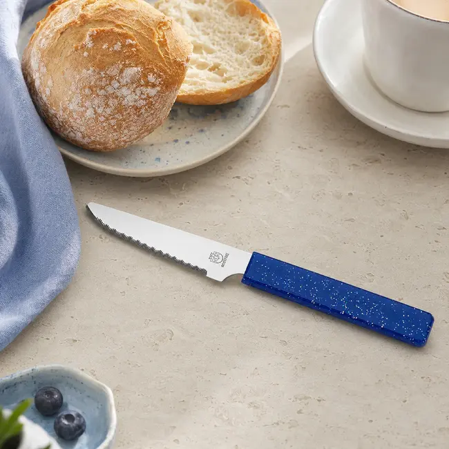 RÖR Solingen Broodmes 10 cm met blauwe handgreep en glitterafwerking