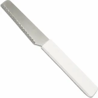 RÖR Solingen Broodjesmes 10 cm met fijne karteling en witte handgreep