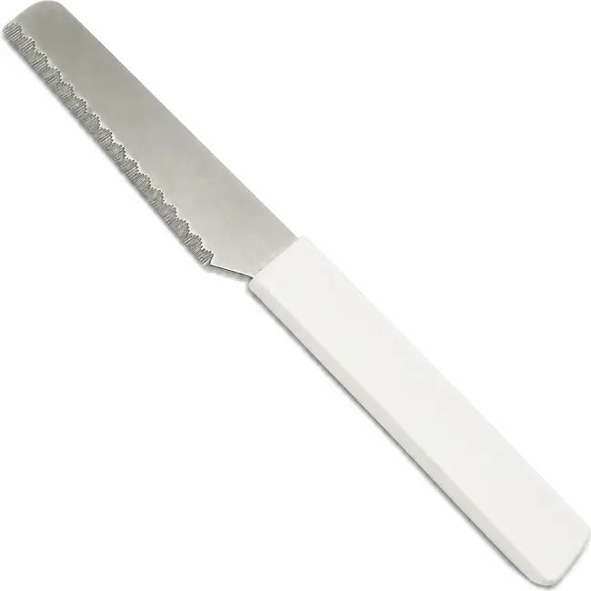 RÖR Solingen Broodjesmes 10 cm met fijne karteling en witte handgreep