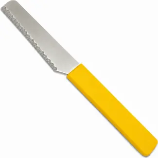 RÖR Solingen Broodjesmes 10 cm met fijne karteling en gele handgreep