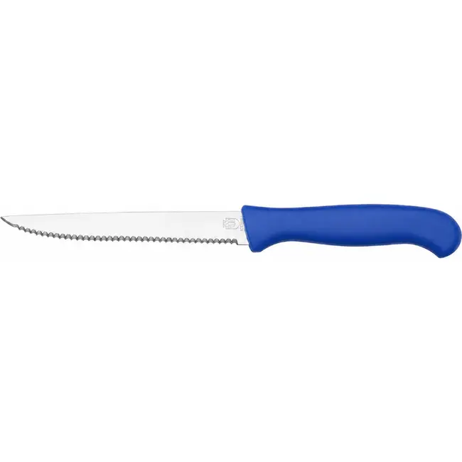 RÖR Solingen Vespermes 13 cm met RVS kartellemmet en blauw handvat