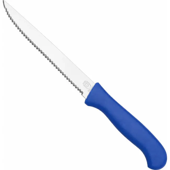 RÖR Solingen Vespermes 13 cm met RVS kartellemmet en blauw handvat