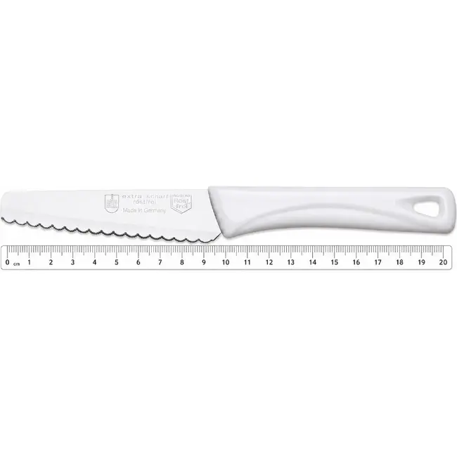 RÖR Solingen Broodjesmes met 9,5 cm golfsnede en wit kunststof handvat