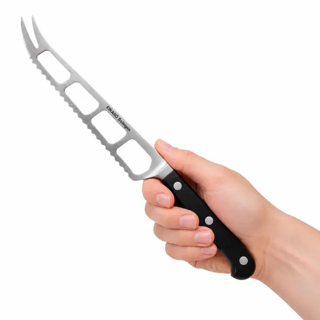 Eikaso Solingen Gekarteld kaasmes 26 cm met gesmeed lemmet en zwart handvat