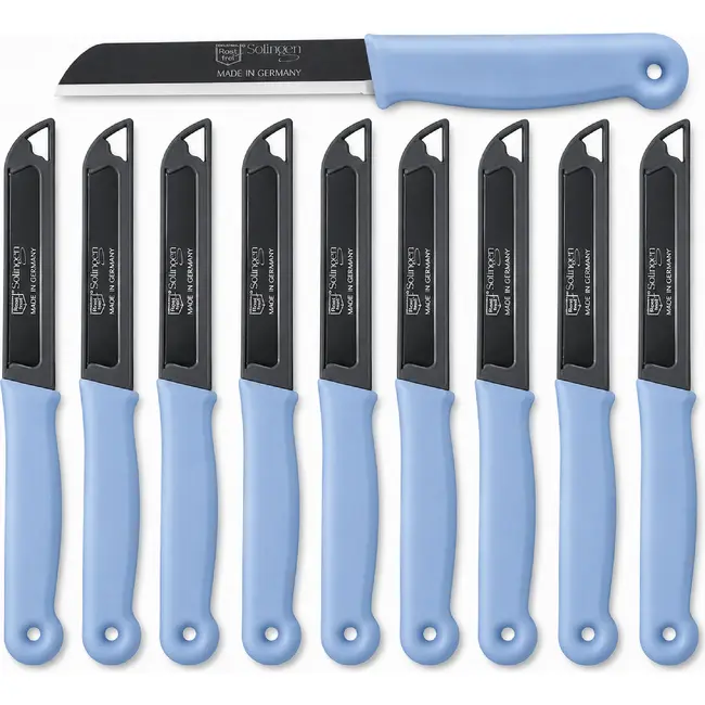 Solingen Schilmesje – RVS Glad – 18,5 cm met Blade Cover – Pastelblauw – 10 stuks