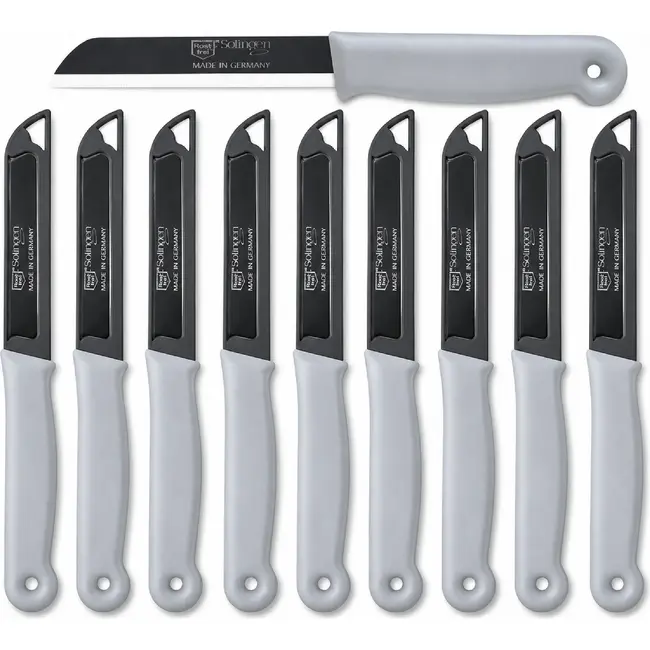 Solingen Schilmesje – RVS Glad – 18,5 cm met Blade Cover – Pastelgrijs – 10 stuks