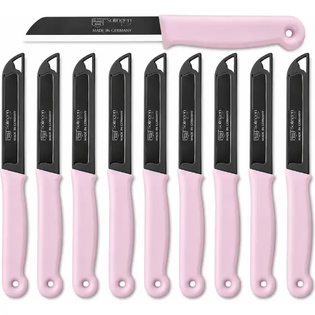 Solingen Schilmesje – RVS Glad – 18,5 cm met Blade Cover – Pastelroze – 10 stuks