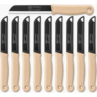 Solingen Schilmesje – RVS Glad – 18,5 cm met Blade Cover – Pastelbeige – 10 stuks