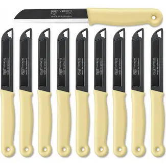 Solingen Schilmesje – RVS Glad – 18,5 cm met Blade Cover – Pastelgeel – 10 stuks
