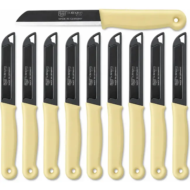 Solingen Schilmesje – RVS Glad – 18,5 cm met Blade Cover – Pastelgeel – 10 stuks