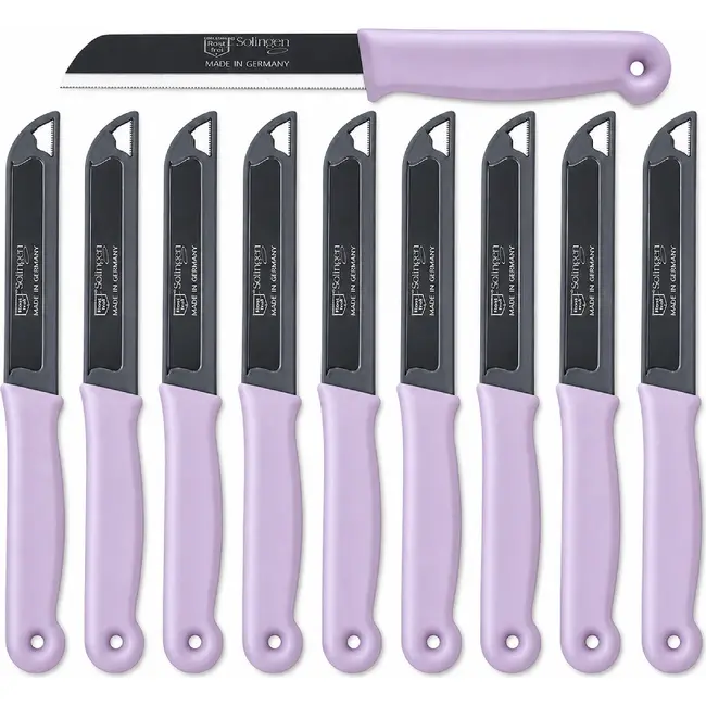 Solingen Kartelmes – Tomatenmes met Kartel – RVS – 18,5 cm met Blade Cover – Pastellila – 10 stuks