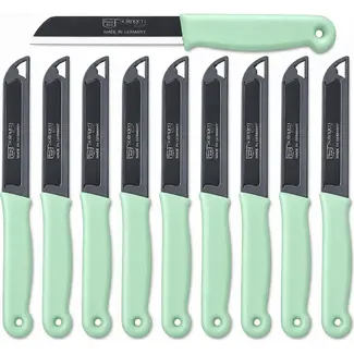 Solingen Kartelmes – Tomatenmes met Kartel – RVS – 18,5 cm met Blade Cover – Pastelgroen– 10 stuks