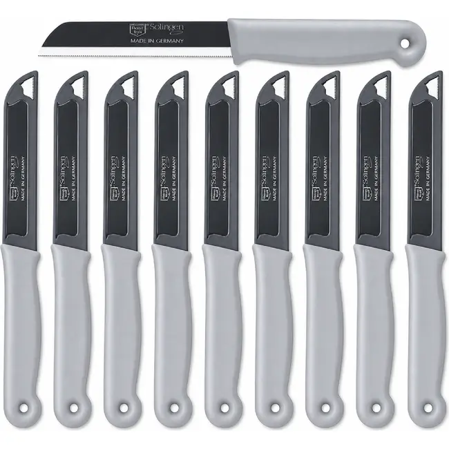 Solingen Kartelmes – Tomatenmes met Kartel – RVS – 18,5 cm met Blade Cover – Pastelgrijs – 10 stuks