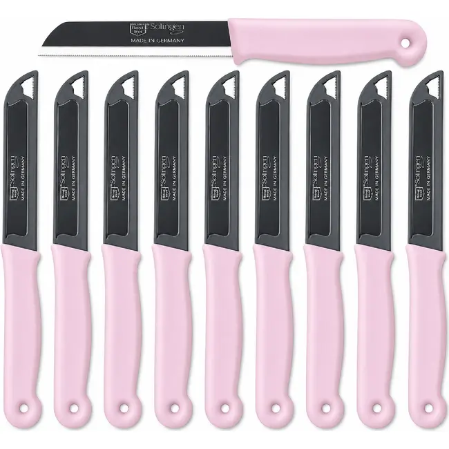 Solingen Kartelmes – Tomatenmes met Kartel – RVS – 18,5 cm met Blade Cover – Pastelroze – 10 stuks