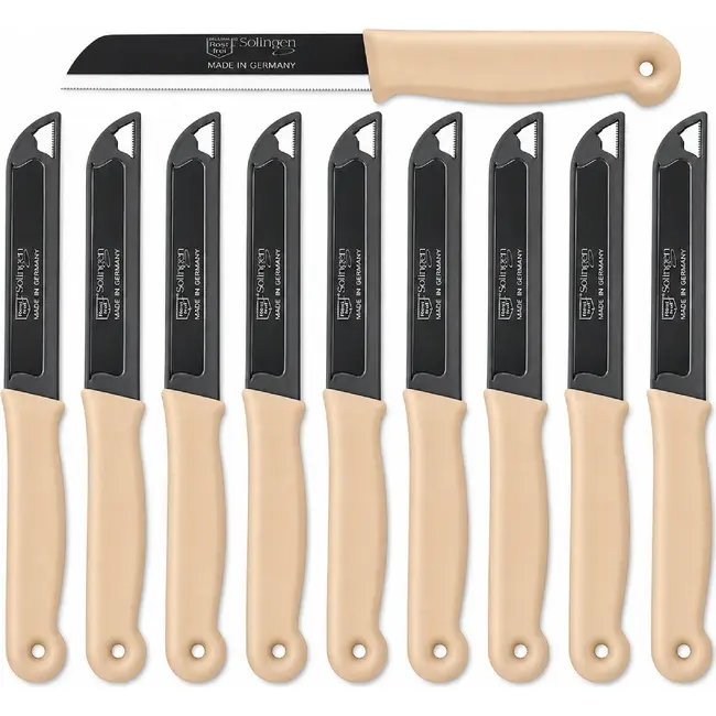 Solingen Kartelmes – Tomatenmes met Kartel – RVS – 18,5 cm met Blade Cover – Pastelbeige – 10 stuks