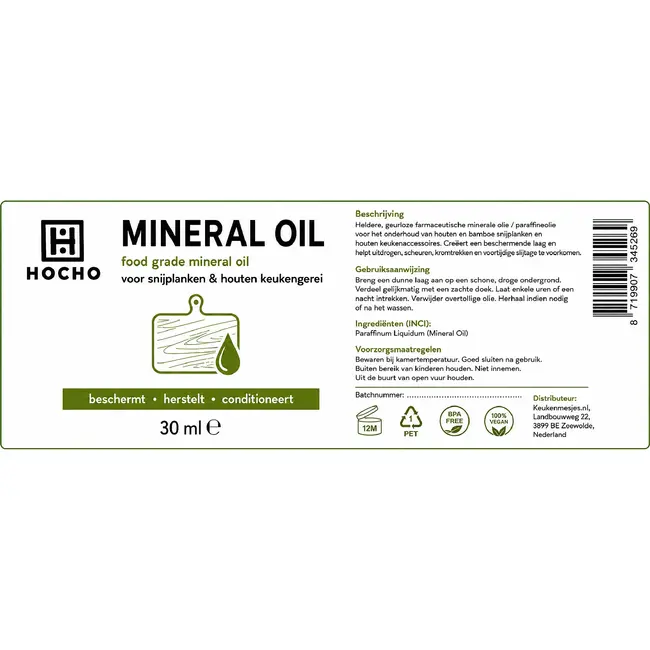 HOCHO Minerale Olie voor Hout en Bamboe Snijplanken – Voedselveilig – 30ml