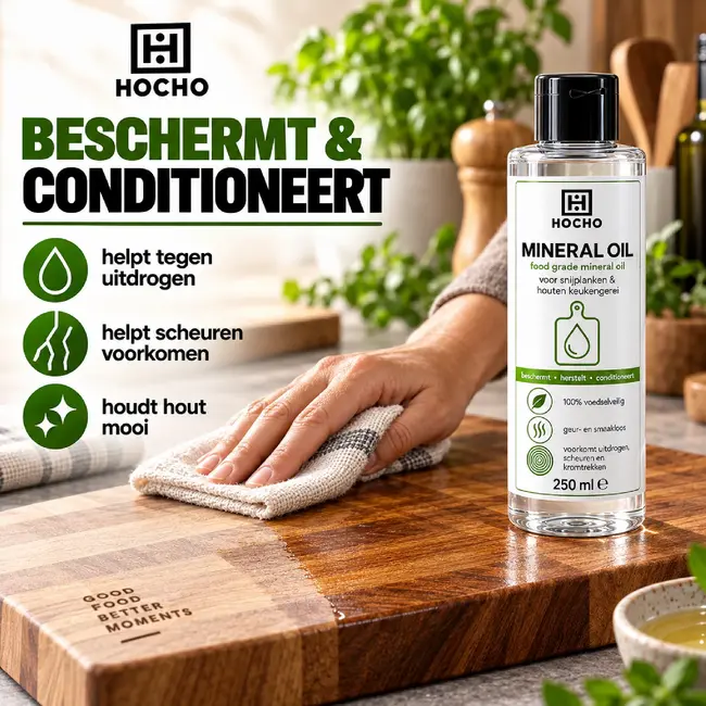 HOCHO Minerale Olie voor Hout en Bamboe Snijplanken – Voedselveilig – 30ml