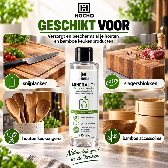 HOCHO Minerale Olie voor Hout en Bamboe Snijplanken – Voedselveilig – 30ml