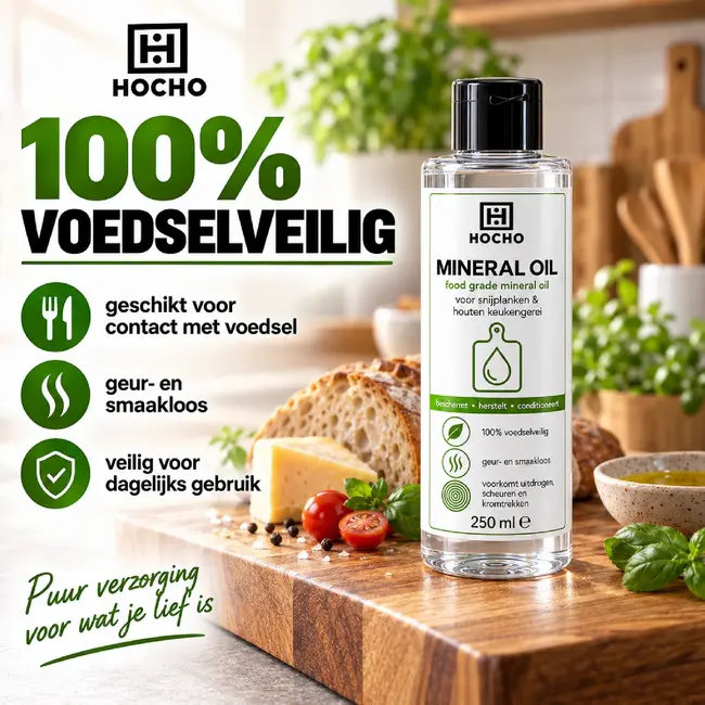 HOCHO Minerale Olie voor Hout en Bamboe Snijplanken – Voedselveilig – 250ml