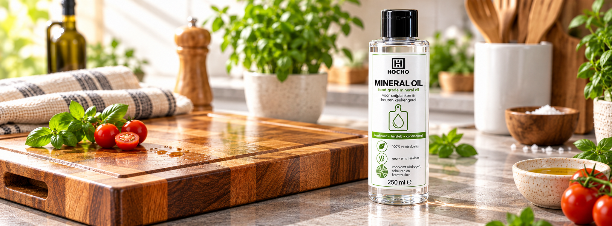 Minerale olie voor je houten snijplank: zo onderhoud je hout goed