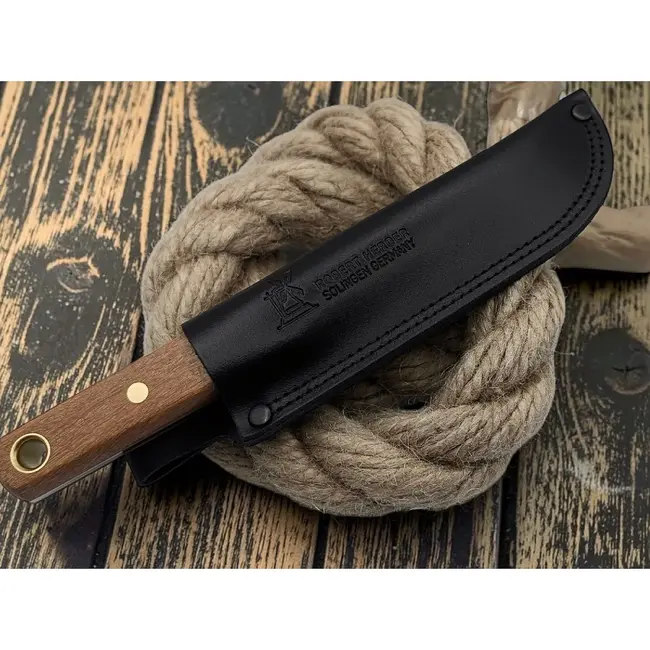 Robert Herder Matrozenmes 130 mm met roestvaststalen lemmet, Cumarú handgreep en leren schede voor aan boord