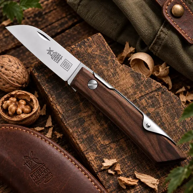 Robert Herder IBEX 60 S – Zakmes 60 mm – Carbonstaal - Walnoothout – Slipjoint