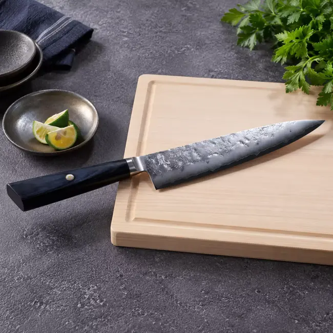 Yaxell Sunago – Koksmes 20 cm met Ginsan-staal en donkerblauw pakkahout