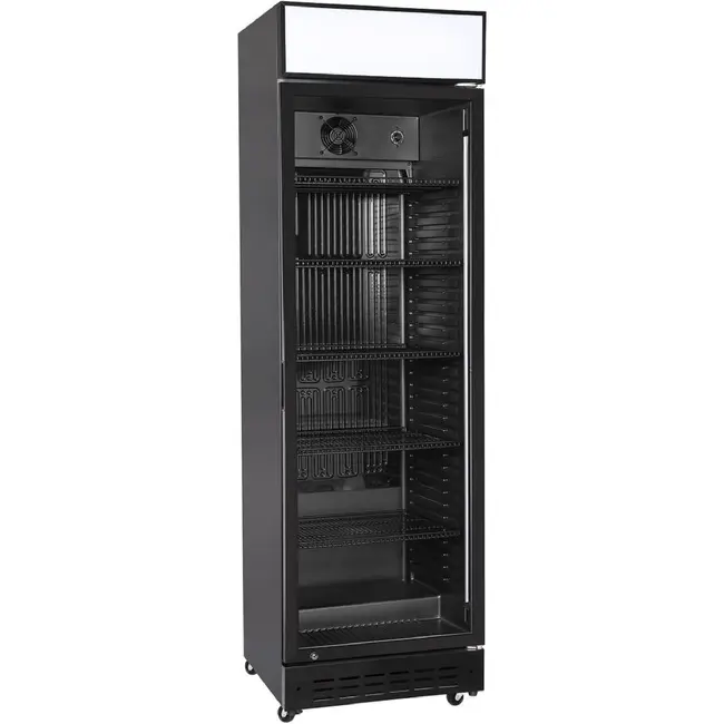 HENDI Backbar koelkast – enkele deur – Lichtbak met LED-verlichting en schakelaar – 274L – Zwart – 230V/250W – 600x577x(H)2029mm