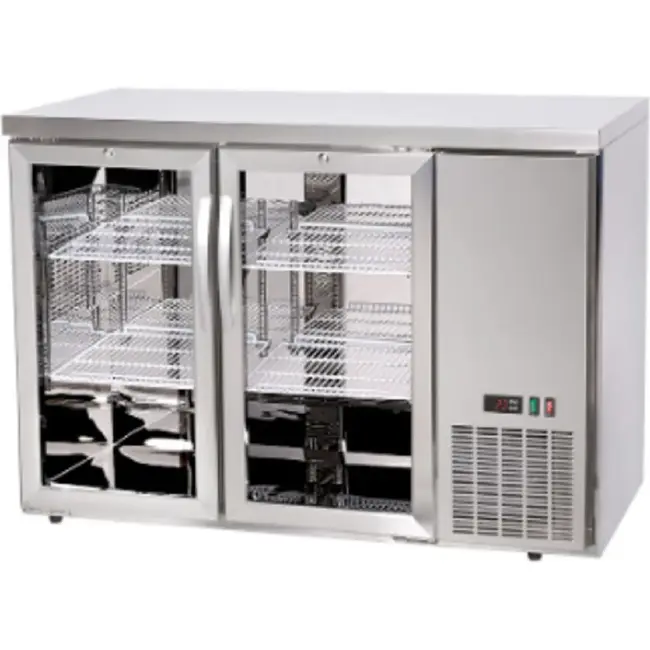 HENDI Bar koelwerkbank – glazen deuren – 4 planken – 283L – Zilver – 230V/185W – 1217x631x(H)865mm