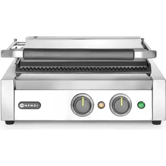 HENDI Contactgrill Panini – Zilver – 220-240V/2200W – 430x375x(H)216mm – Rechthoekig