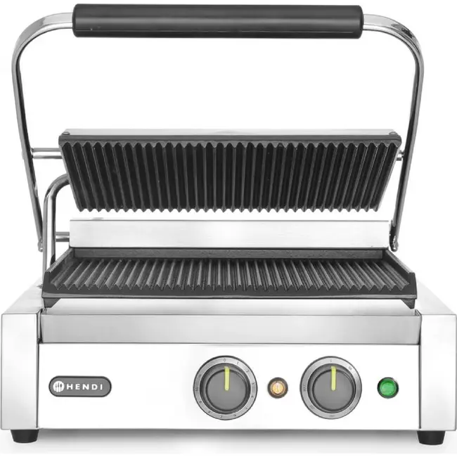 HENDI Contactgrill Panini – Zilver – 220-240V/2200W – 430x375x(H)216mm – Rechthoekig