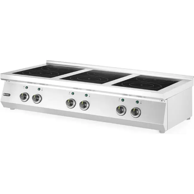 HENDI Inductiekookplaat – 6 kookzones – 3x3.5 kW hobs & 3x5 kW hobs – 400V/25500W – 1200x700x(H)311mm