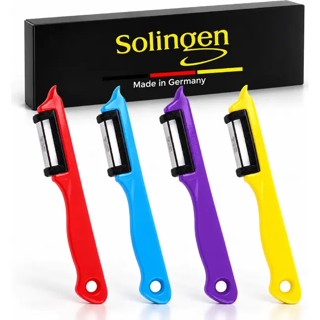 Solingen Dunschiller Enkel Mes – voor Fruit- en Groenteschiller – Kunststof – Vrolijke Mix – 4 Delig