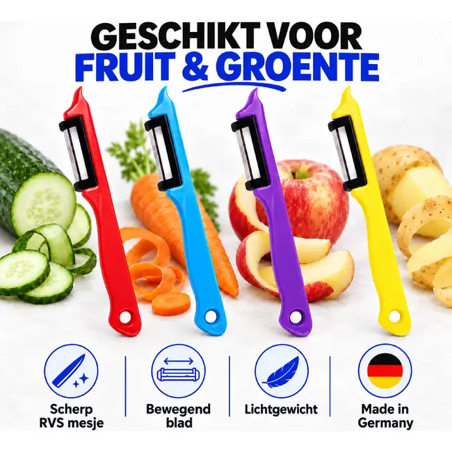Solingen Dunschiller Enkel Mes – voor Fruit- en Groenteschiller – Kunststof – Vrolijke Mix – 4 Delig