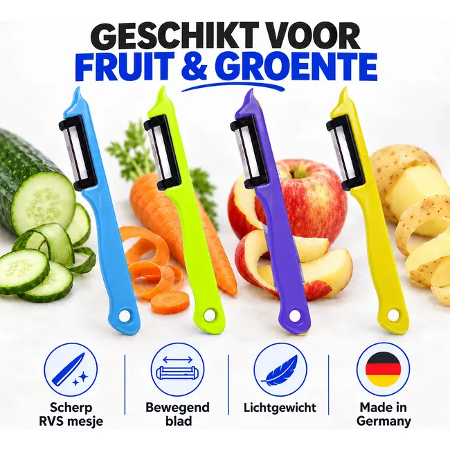 Solingen Dunschiller Enkel Mes – voor Fruit- en Groenteschiller – Kunststof – Frisse Mix – 4 Delige
