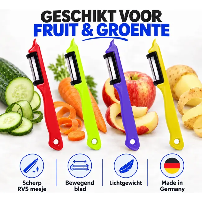 Solingen Dunschiller Enkel Mes – voor Fruit- en Groenteschiller – Kunststof – Kleurrijke Mix – 4 Delige