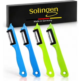 Solingen Dunschiller Enkel Mes – voor Fruit- en Groenteschiller – Kunststof – DUO blauw & groen – 4 Delig