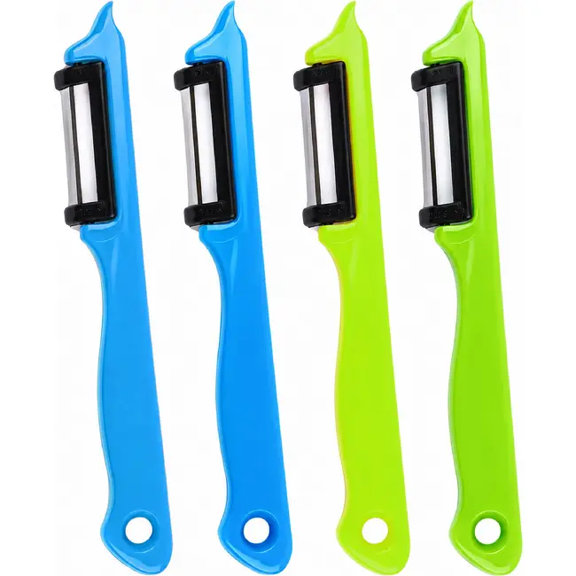 Solingen Dunschiller Enkel Mes – voor Fruit- en Groenteschiller – Kunststof – DUO blauw & groen – 4 Delig