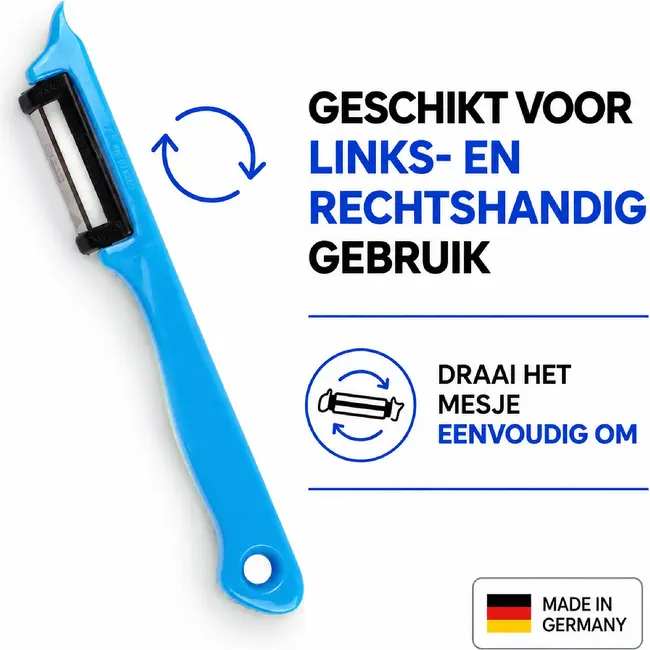 Solingen Dunschiller Enkel Mes – voor Fruit- en Groenteschiller – Kunststof – DUO blauw & groen – 4 Delig