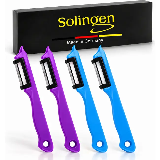 Solingen Dunschiller Enkel Mes – voor Fruit- en Groenteschiller – Kunststof – DUO paars & blauw – 4 Delig